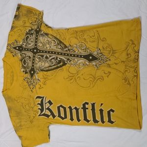Konflic Graphic Tee Cross and Shield Angel Wings